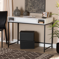 Baxton Studio ST8002-White/Black-Desk Cargan Modern and Contemporary White Finished Wood and Black Metal 1-Drawer Desk
